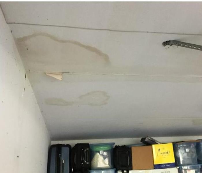 Water Damage Garage, Discolored ceiling
